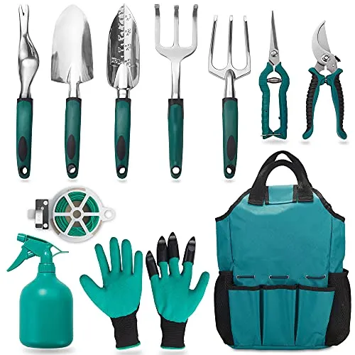 Products by Categories Grid 33 FiveJoy Garden Tool Set, 11 Piece Aluminum Alloy Hand Tool Starter Kit with Garden Bag, Outdoor , Heavy Duty Gardening Work Set with Ergonomic Handle,Gift for Women and Men