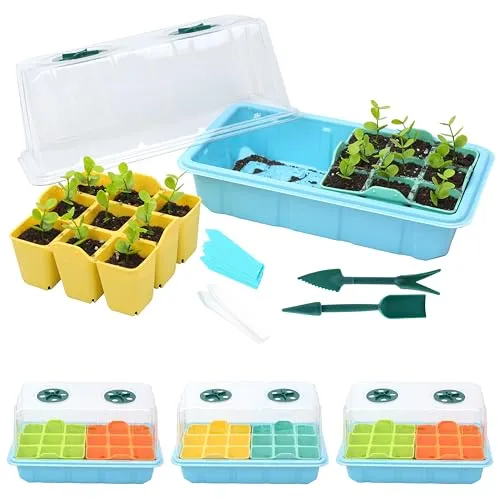 Home 40 LUVCOSY 4-Pack Windowsill Seed Starter Kit with Humidity Dome, Silicone Seedling Starter Tray, Reusable Seed Starting Tray, Indoor Plant Germination Kit for Mini Greenhouse (Total 72 Cells)