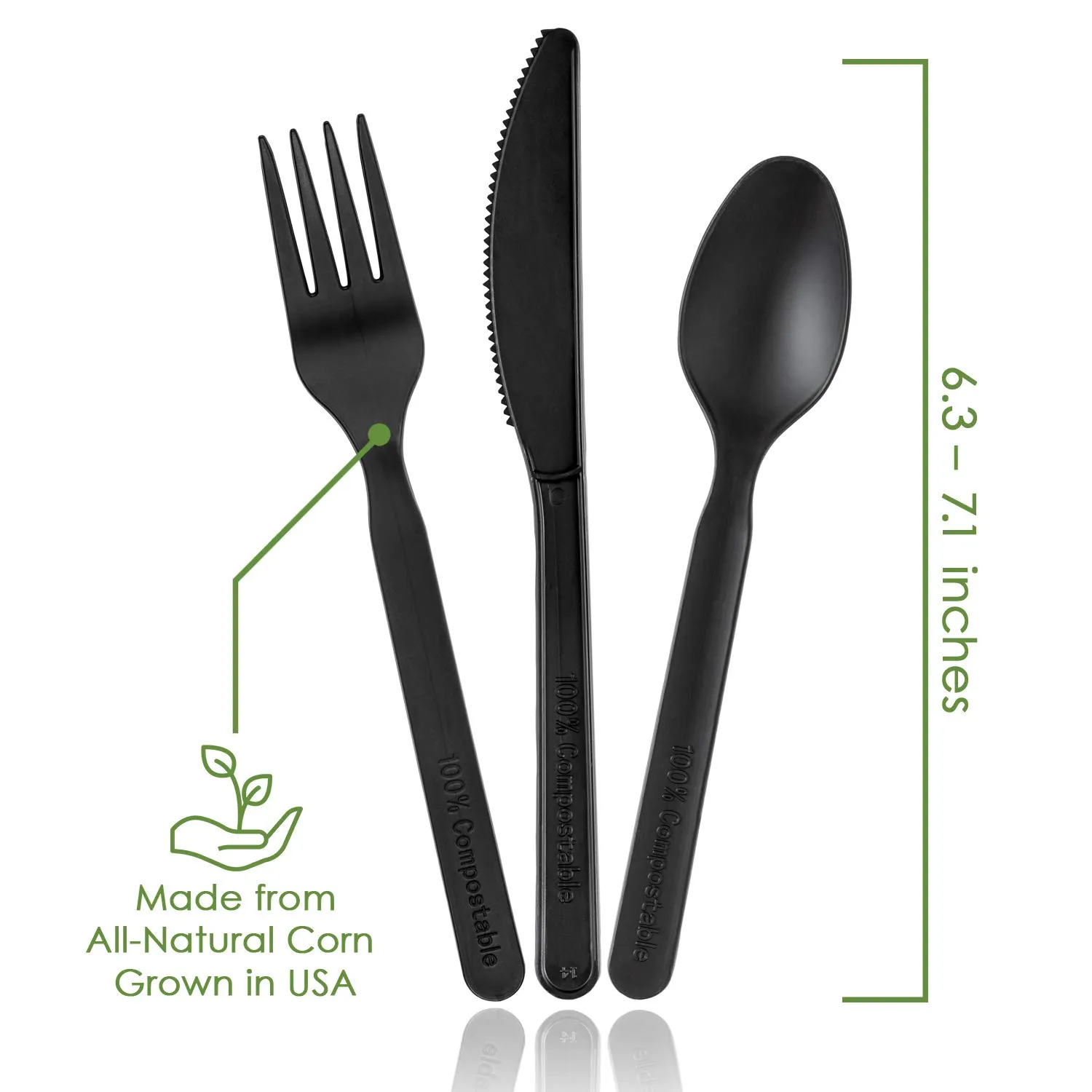 100% Compostable Forks Spoons Knives Cutlery Combo Set - 380 Large Disposable Utensils (7 in.) Eco Friendly Durable and Heat Resistant Alternative to Plastic Silverware with Convenient Tray 3 100% Compostable Forks Spoons Knives Cutlery Combo Set - 380 Large Disposable Utensils (7 in.) Eco Friendly Durable and Heat Resistant Alternative to Plastic Silverware with Convenient Tray - Image 3
