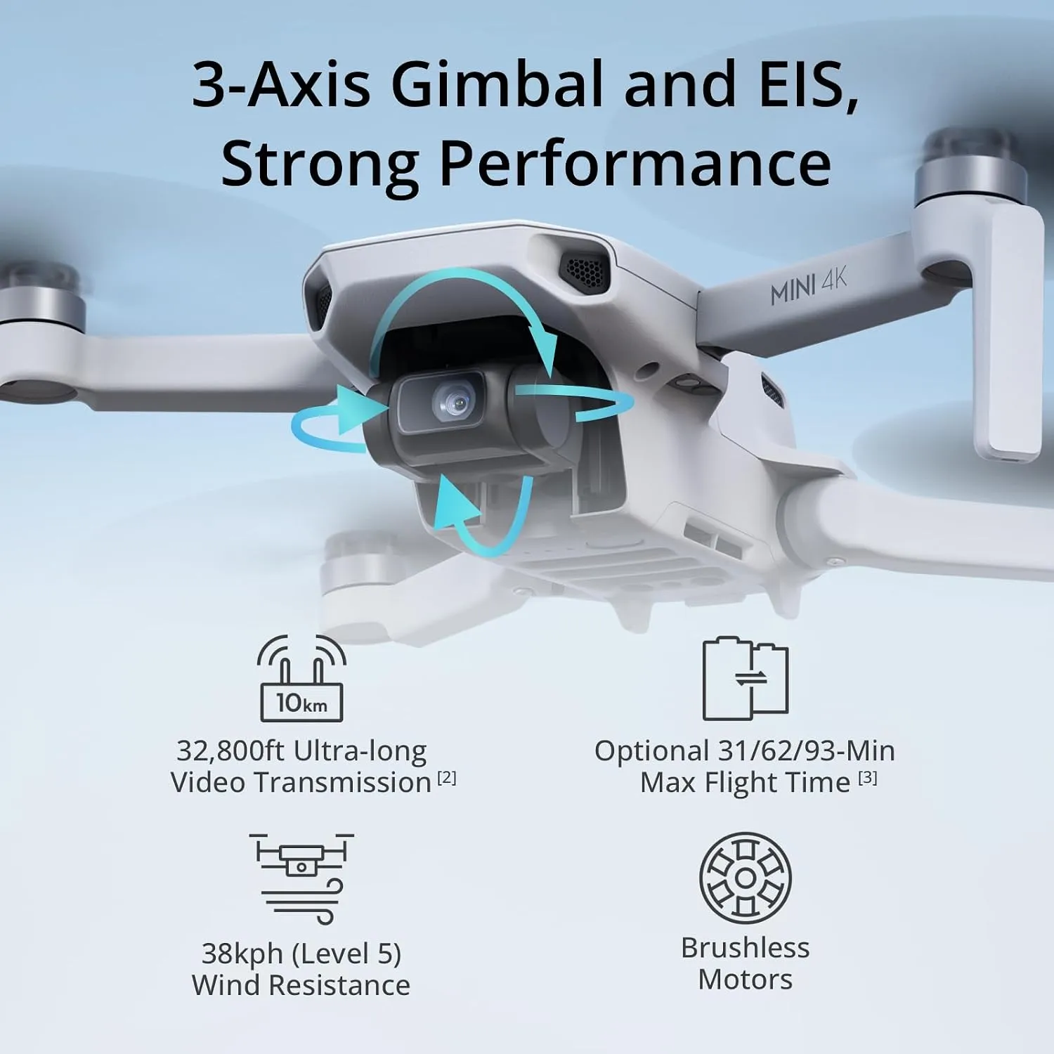 DJI Mini 4K, Drone with 4K UHD Camera for Adults, Under 249 g, 3-Axis Gimbal Stabilization, 10km Video Transmission, Auto Return, Wind Resistance, 1 Battery for 31-Min Max Flight Time 3 DJI Mini 4K, Drone with 4K UHD Camera for Adults, Under 249 g, 3-Axis Gimbal Stabilization, 10km Video Transmission, Auto Return, Wind Resistance, 1 Battery for 31-Min Max Flight Time - Image 3