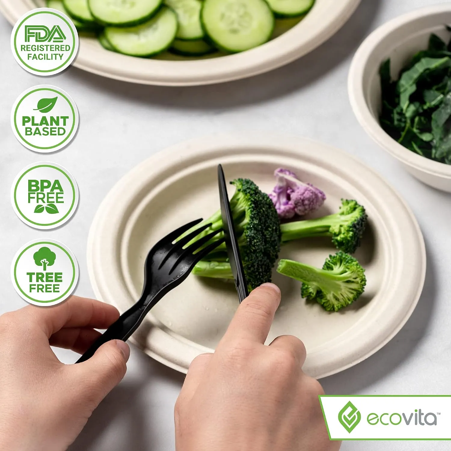 100% Compostable Forks Spoons Knives Cutlery Combo Set - 380 Large Disposable Utensils (7 in.) Eco Friendly Durable and Heat Resistant Alternative to Plastic Silverware with Convenient Tray 5 100% Compostable Forks Spoons Knives Cutlery Combo Set - 380 Large Disposable Utensils (7 in.) Eco Friendly Durable and Heat Resistant Alternative to Plastic Silverware with Convenient Tray - Image 5