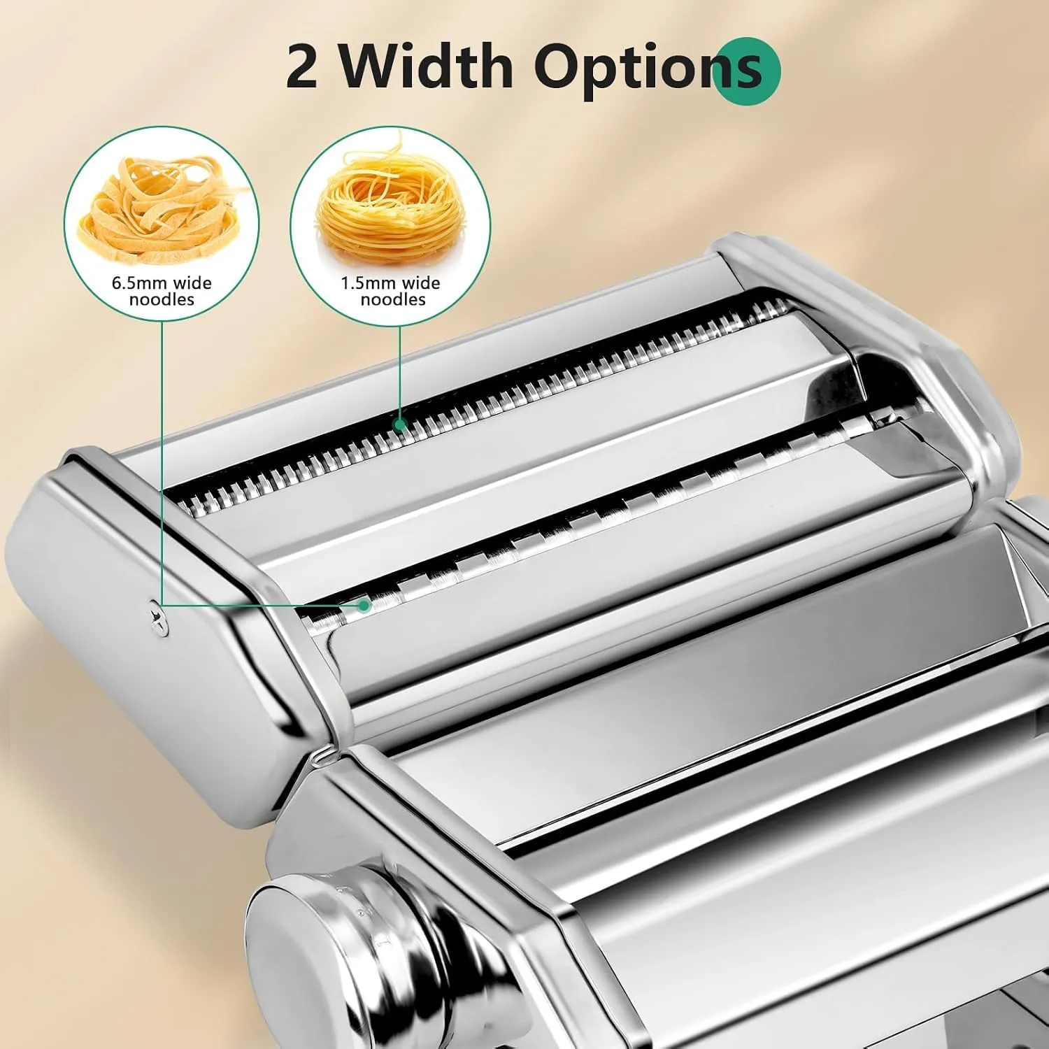 Manual Pasta Maker Machine, Stainless Steel Pasta Roller and Cutter with 7 Adjustable Thickness Settings, Dual Width Noodle Maker for Pasta, Spaghetti, Fettuccine, Lasagna 4 Manual Pasta Maker Machine, Stainless Steel Pasta Roller and Cutter with 7 Adjustable Thickness Settings, Dual Width Noodle Maker for Pasta, Spaghetti, Fettuccine, Lasagna - Image 4