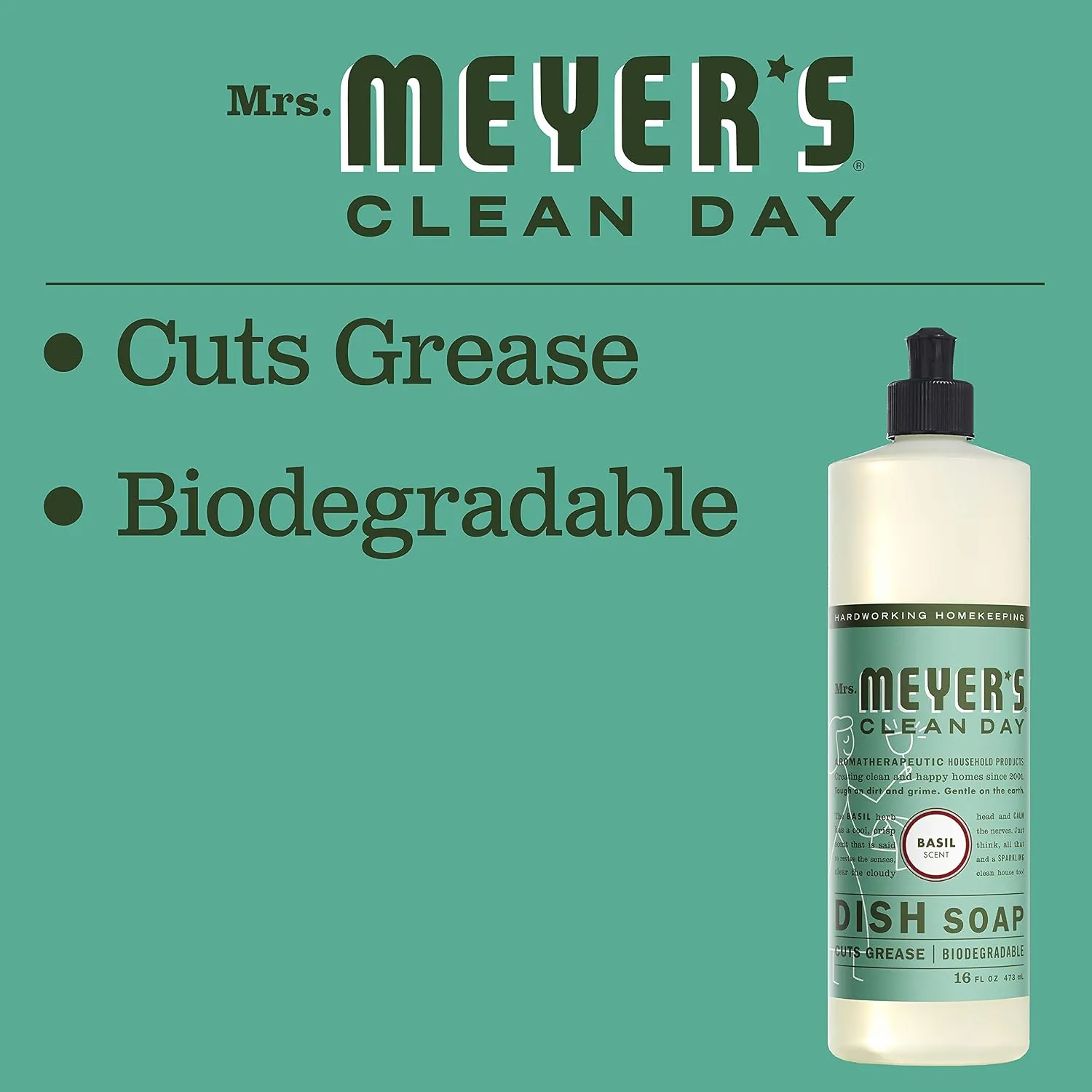 MRS. MEYER'S CLEAN DAY Liquid Dish Soap, Biodegradable Formula, Basil, 16 fl. oz 5 MRS. MEYER'S CLEAN DAY Liquid Dish Soap, Biodegradable Formula, Basil, 16 fl. oz - Image 5
