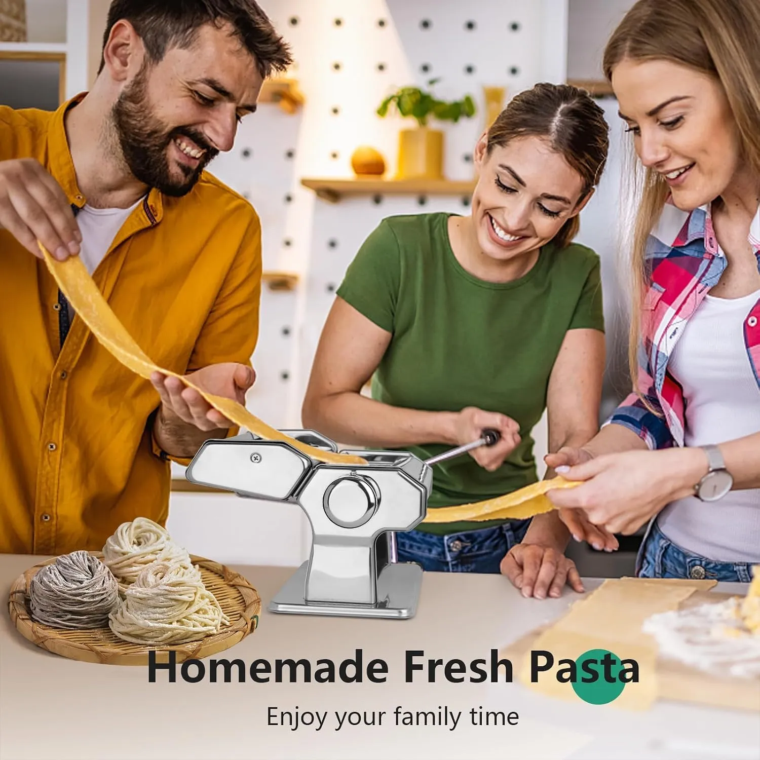 Manual Pasta Maker Machine, Stainless Steel Pasta Roller and Cutter with 7 Adjustable Thickness Settings, Dual Width Noodle Maker for Pasta, Spaghetti, Fettuccine, Lasagna 7 Manual Pasta Maker Machine, Stainless Steel Pasta Roller and Cutter with 7 Adjustable Thickness Settings, Dual Width Noodle Maker for Pasta, Spaghetti, Fettuccine, Lasagna - Image 7