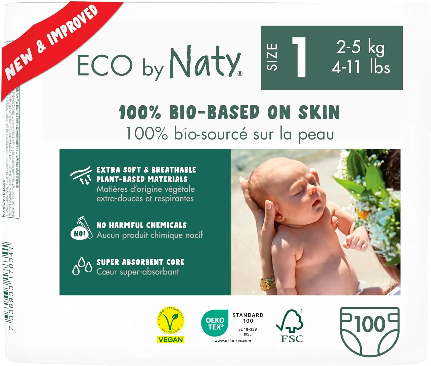 Eco by Naty Eco-Friendly Baby Diapers Newborn - 100% Plant-Based Materials on Skin, Extra Soft, for Sensitive Skin & Super Absorbent (Size 1, 100 Count) 1 Eco by Naty Eco-Friendly Baby Diapers Newborn - 100% Plant-Based Materials on Skin, Extra Soft, for Sensitive Skin & Super Absorbent (Size 1, 100 Count)