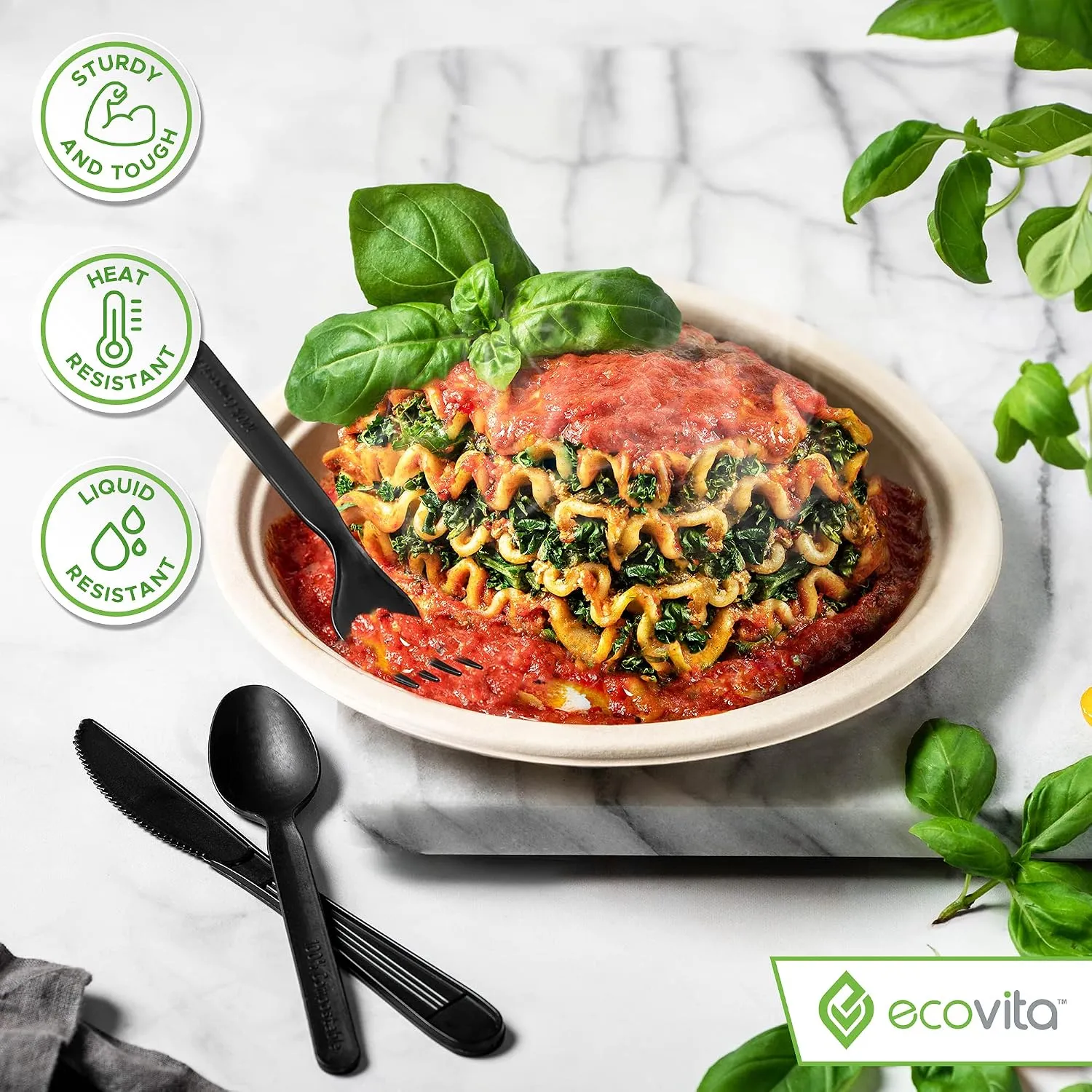 100% Compostable Forks Spoons Knives Cutlery Combo Set - 380 Large Disposable Utensils (7 in.) Eco Friendly Durable and Heat Resistant Alternative to Plastic Silverware with Convenient Tray 4 100% Compostable Forks Spoons Knives Cutlery Combo Set - 380 Large Disposable Utensils (7 in.) Eco Friendly Durable and Heat Resistant Alternative to Plastic Silverware with Convenient Tray - Image 4