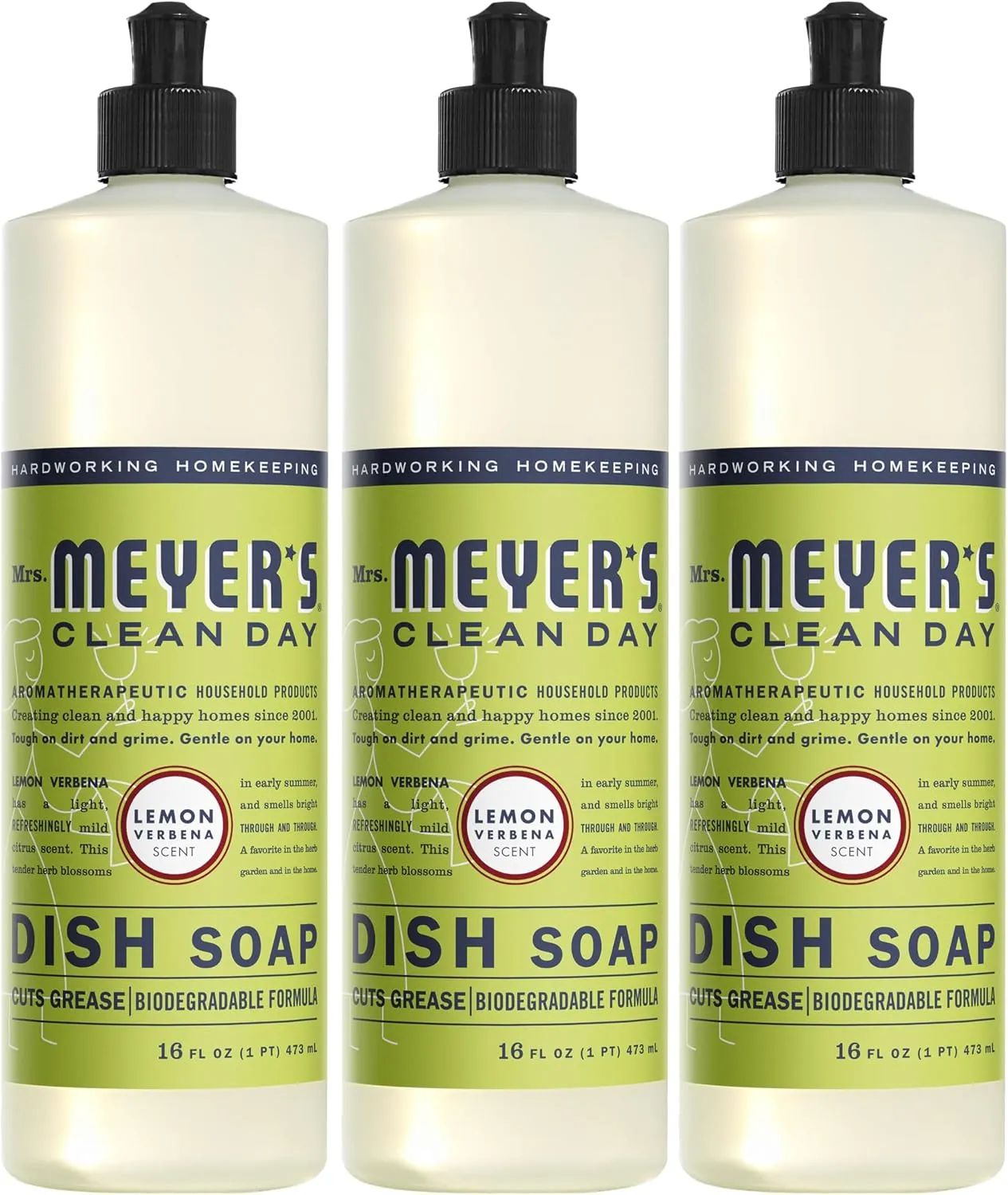 Home 52 MRS. MEYER'S CLEAN DAY Liquid Dish Soap, Biodegradable Formula, Lemon Verbena, 16 fl. oz - Pack of 3