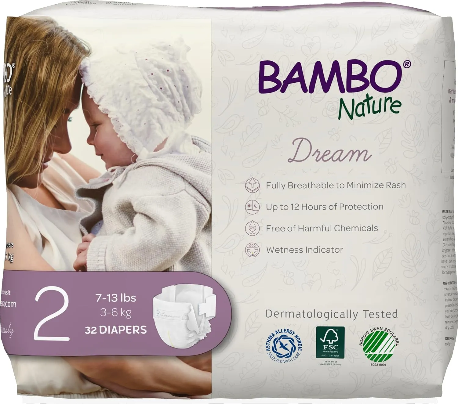Bambo Nature Premium Baby Diapers (SIZES 0 TO 6 AVAILABLE), Size 2, 32 Count 1 Bambo Nature Premium Baby Diapers (SIZES 0 TO 6 AVAILABLE), Size 2, 32 Count