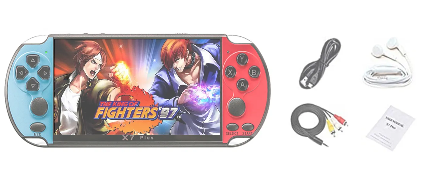 X7Plus 5.1-inch Portable Retro Handheld Game Console, Support 10500+ Free Games PS1/GBC/GBA/FC/MD/Arcade, Dual Joystick Console/MP3/MP4/MP5/Video/Music Birthday Gift for Kids๏ผRed & Blue๏ผ 10 handheld video games