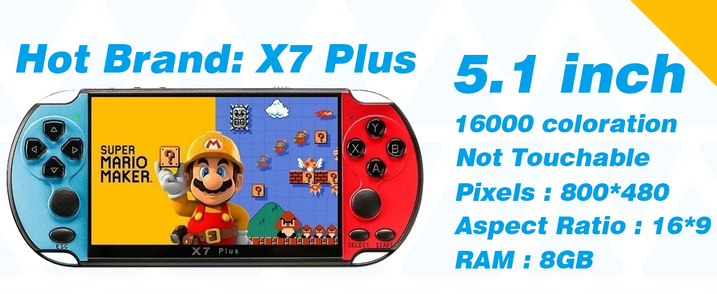 X7Plus 5.1-inch Portable Retro Handheld Game Console, Support 10500+ Free Games PS1/GBC/GBA/FC/MD/Arcade, Dual Joystick Console/MP3/MP4/MP5/Video/Music Birthday Gift for Kids๏ผRed & Blue๏ผ 11 X7Plus 5.1-inch Portable Retro Handheld Game Console, Support 10500+ Free Games PS1