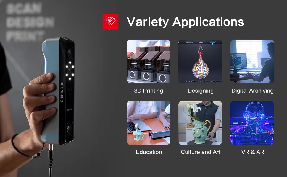Shining 3D Einstar Handheld 3D Scanner with Detail-Oriented Enhancement Technology Support Scanning Hair and Body, Up to 14FPS Scanning Speed High Quality Collecting Data 3D Scanner for 3D Printer 6 Variety Applications