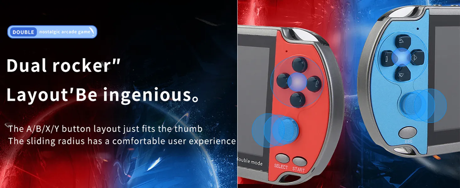 X7Plus 5.1-inch Portable Retro Handheld Game Console, Support 10500+ Free Games PS1/GBC/GBA/FC/MD/Arcade, Dual Joystick Console/MP3/MP4/MP5/Video/Music Birthday Gift for Kids๏ผRed & Blue๏ผ 15 gameboy