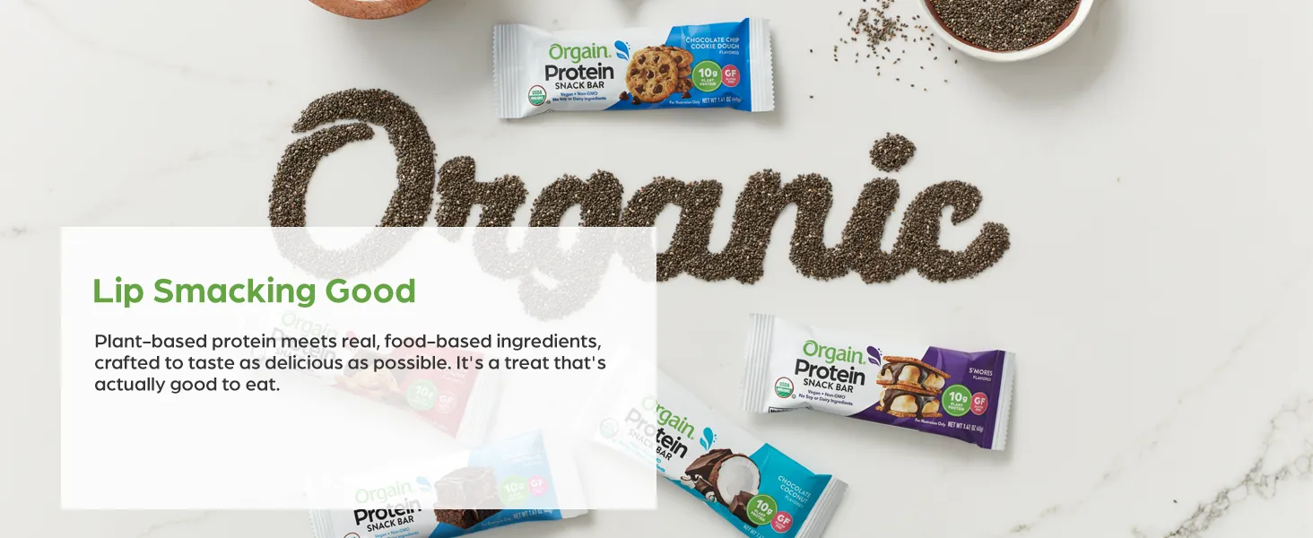 Orgain Organic Vegan Protein Bars, Peanut Butter Chocolate Chunk - 10g Plant Based Protein, Low Calorie Healthy Snacks, No Lactose or Soy Ingredients, Gluten Free, Non-GMO - 1.41 Oz (Pack of 12) 14 Lip Smacking good