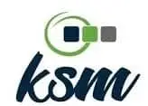 Logo with the text 'ksm' below three squares in blue, green, and gray, encircled by a green curved line.