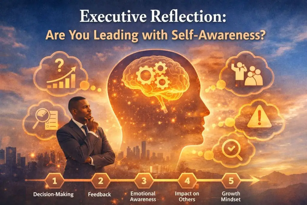 Executive reflection on self-awareness in leadership, highlighting decision-making, feedback, and emotional awareness.