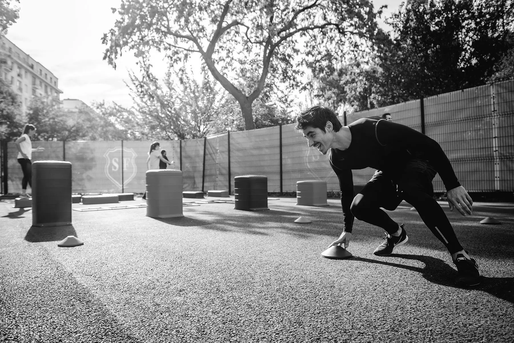 Athlete training in an outdoor gym