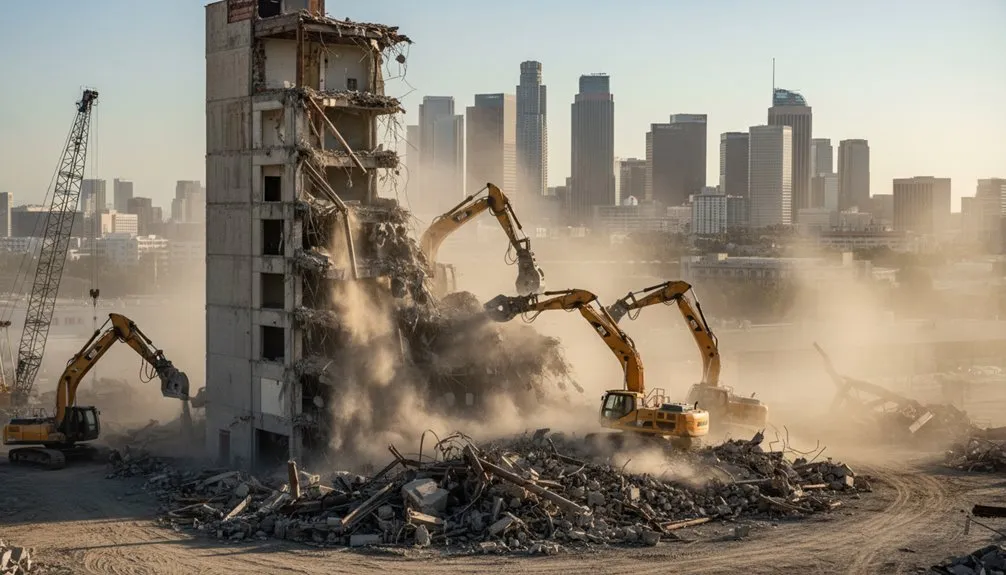 Editorial illustration of equipment at a demolition site
