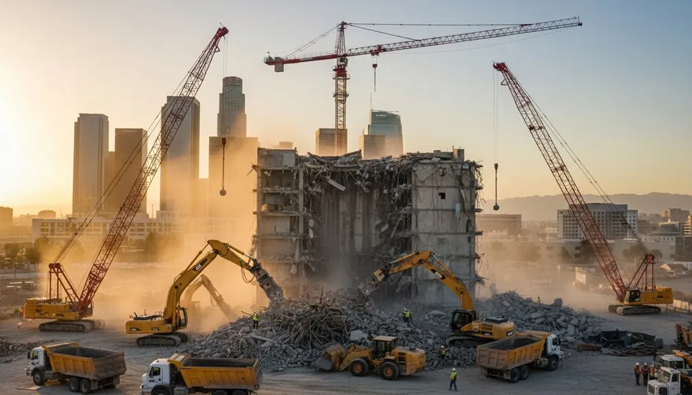 Editorial illustration of a building demolition site