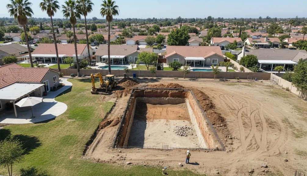Editorial illustration of a backyard pool excavation