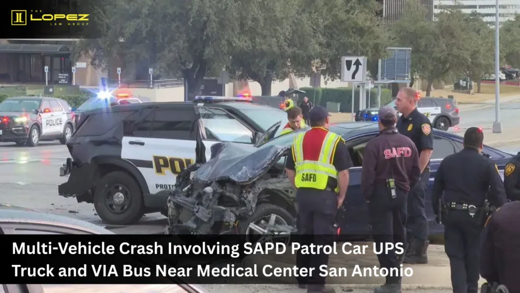 Multi-Vehicle Crash Involving SAPD Patrol Car UPS Truck and VIA Bus Near Medical Center San Antonio 1 Multi-Vehicle Crash Involving SAPD Patrol Car UPS Truck and VIA Bus Near Medical Center San Antonio
