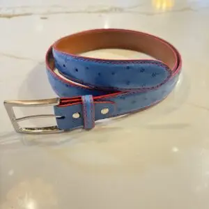 FKC Ostrich Belt (Denim- Red Edge and Stitching)