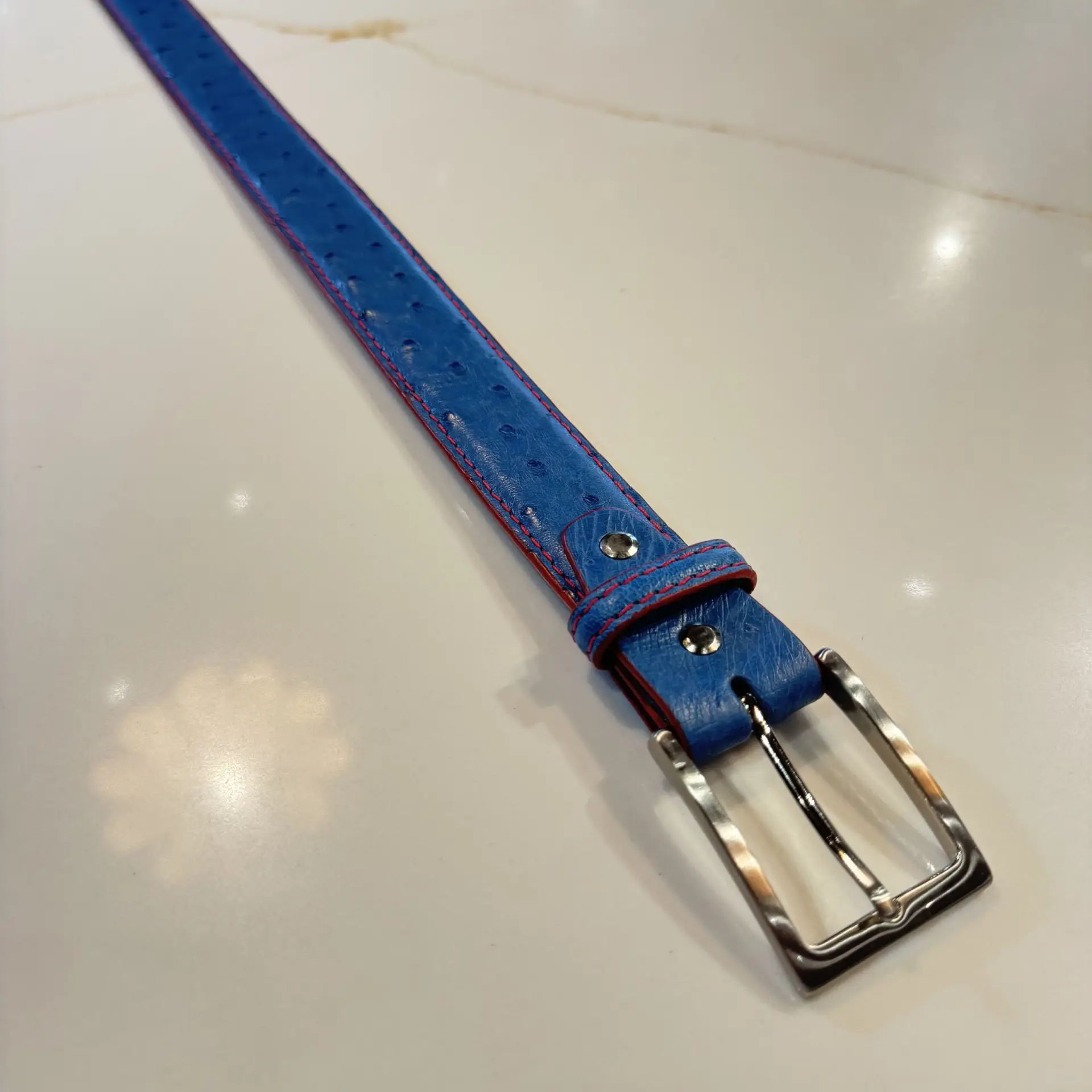 FKC Ostrich Belt (Denim- Red Edge and Stitching) - Image 2