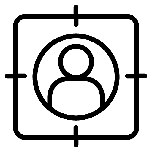 Flex CMO Icône représentant un utilisateur dans un cadre cible ou ciblé, symbolisant l'objectif ou l'accent mis sur un individu, souvent utilisée dans des contextes de stratégie marketing.