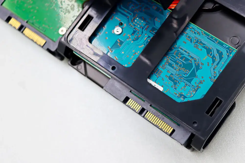 RAID hard drive array configured inside a Windows Server for data redundancy
