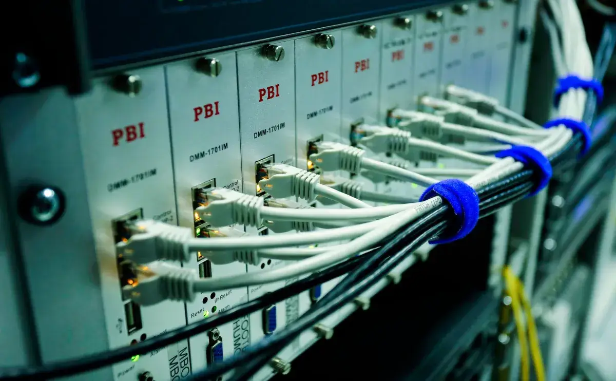 Fortinet FortiGate firewall installed in a Dubai Investment Park office network rack