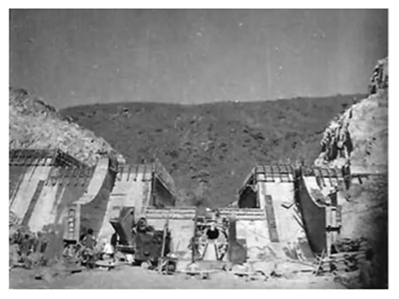 Concrete gravity dam under construction across the river Umiam, Meghalaya