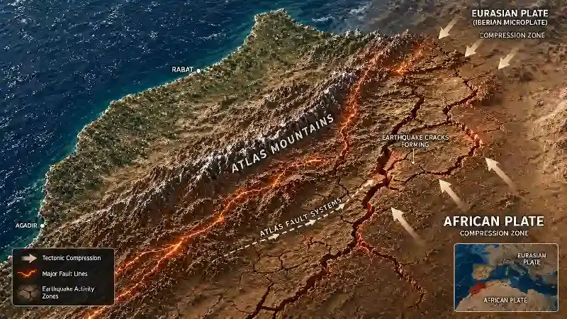 Atlas Mountains Morocco tectonic compression