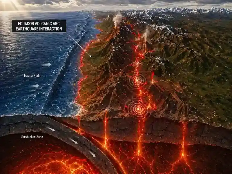 Ecuador volcanic arc earthquake interaction