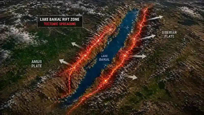 Lake Baikal rift zone tectonic spreading