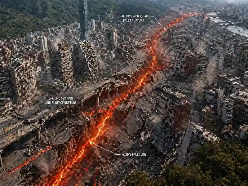 Taiwan shallow earthquake fault rupture