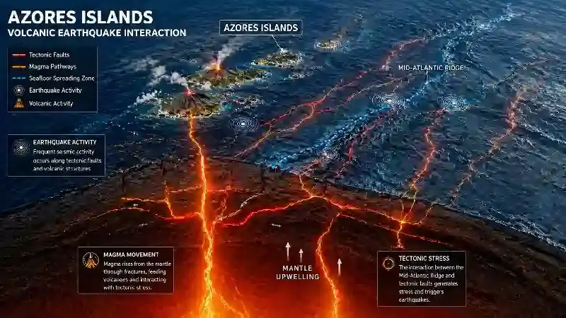 Azores islands volcanic earthquake interaction