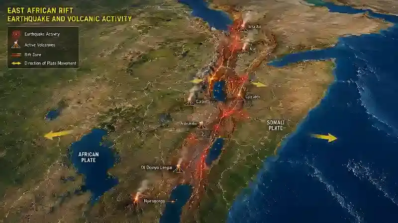 East African Rift earthquake and volcanic activity