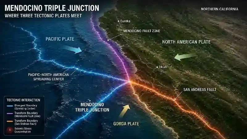 Mendocino Triple Junction tectonic interaction