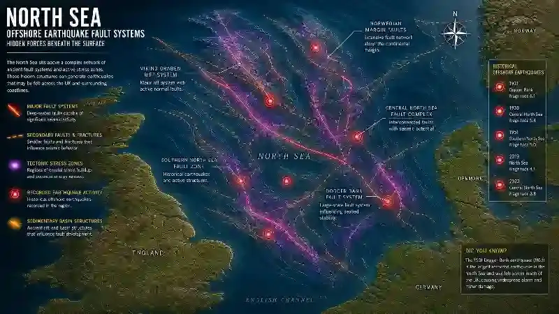 North Sea offshore earthquake fault systems