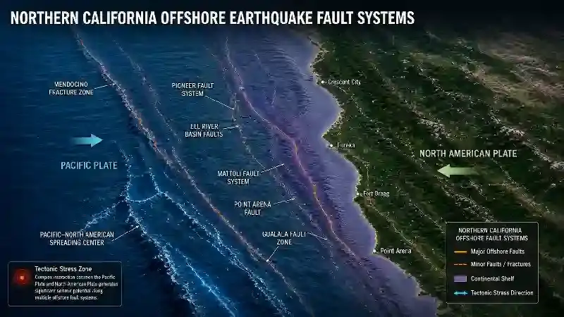 Northern California offshore earthquake fault systems