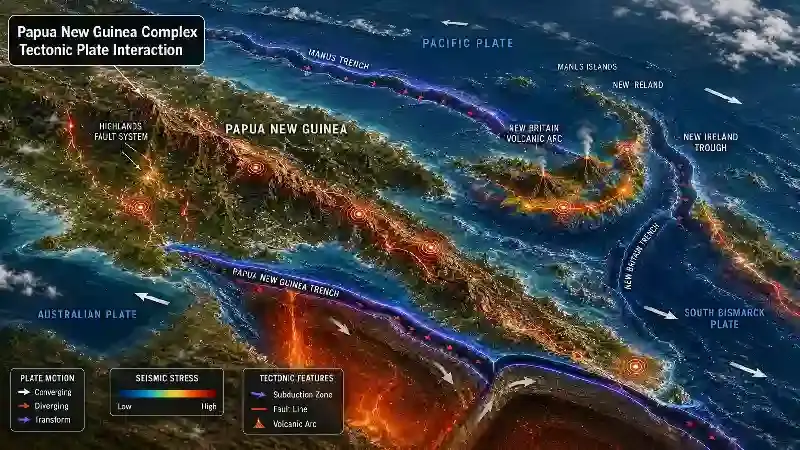 Papua New Guinea complex tectonic plate interaction
