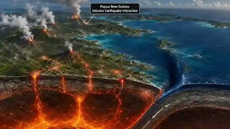 Papua New Guinea volcanic earthquake interaction,