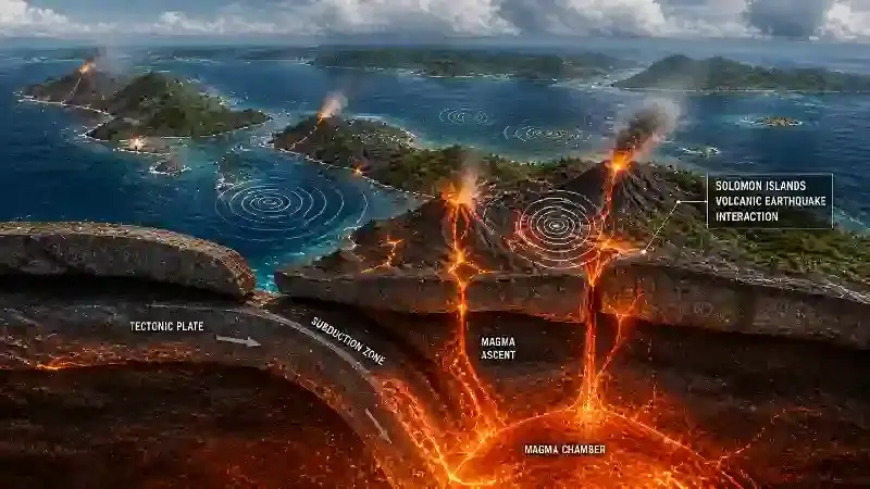 Solomon Islands volcanic earthquake interaction