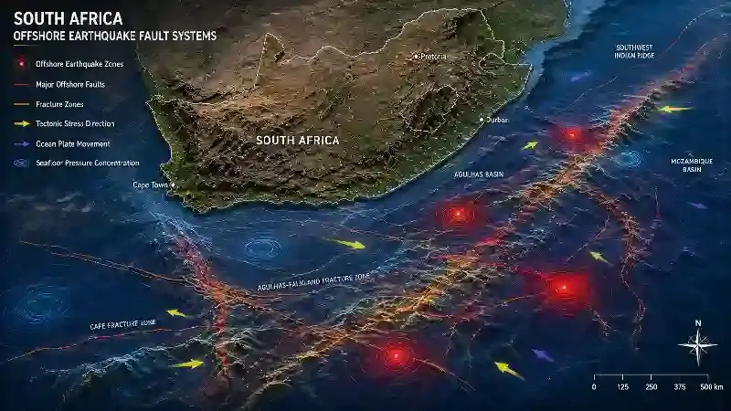 South Africa offshore earthquake fault systems