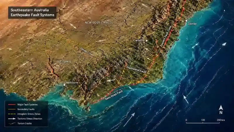 Southeastern Australia earthquake fault systems