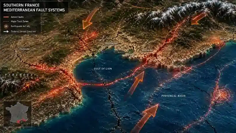 Southern France Mediterranean fault systems