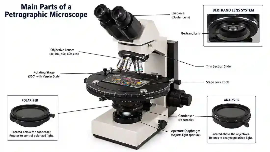Major Parts of a Petrographic Microscope