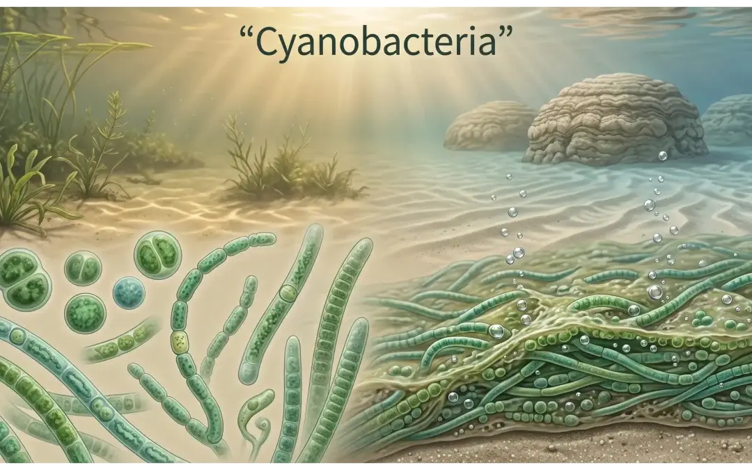 Cyanobacteria showing photosynthesis, microbial mats, stromatolites, and diverse environments