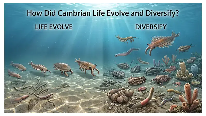 Cambrian marine animals showing evolutionary diversification and increasing ecological complexity