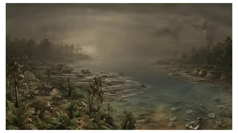 Earth's environment after the Chicxulub impact with atmospheric dust, reduced sunlight, cooling, and stressed vegetation
