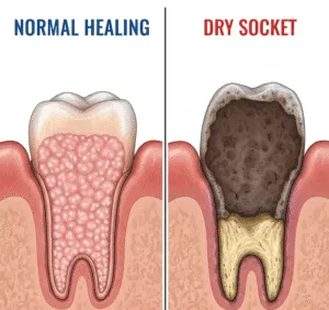 pictures of normal healing granulation tissue vs dry socket